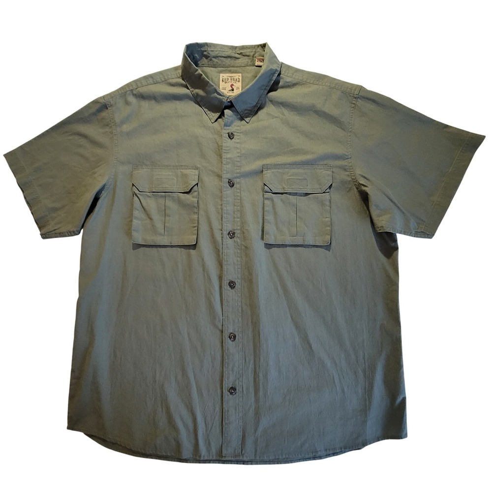 Red Head Button Down Shirt Mens 2XL Olive Green Short Sleeve Dual Pocket Cotton - Picture 1 of 8